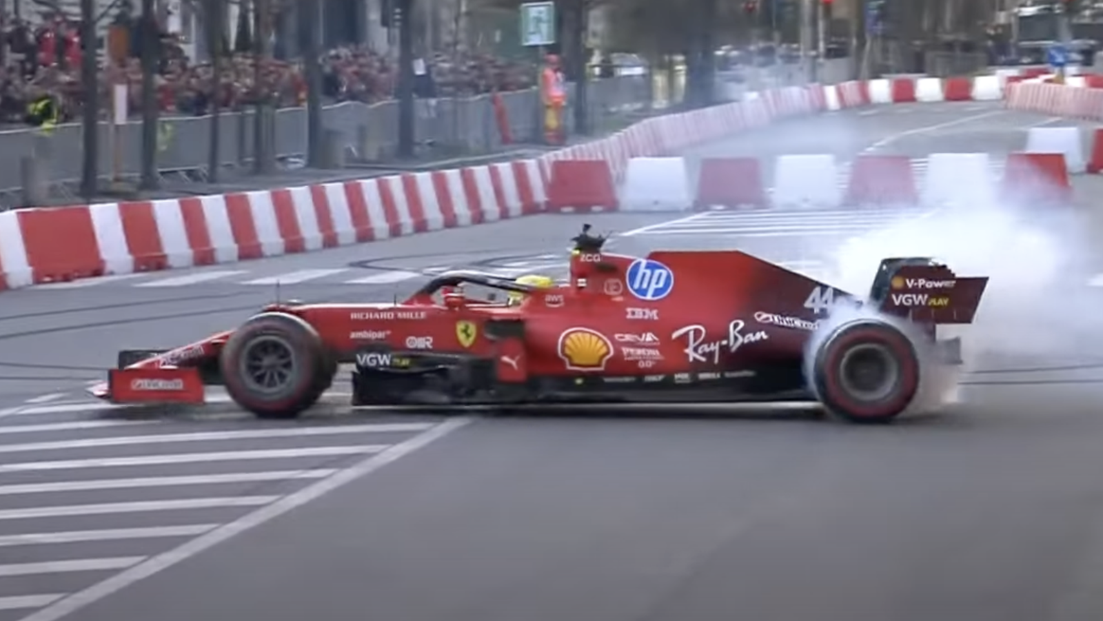 Lewis Hamilton performs donuts in Milan